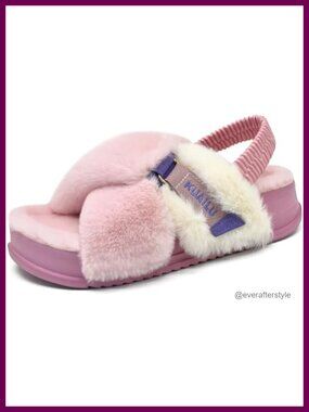 Faux Fur Criss Cross Platform Slippers with Arch Support